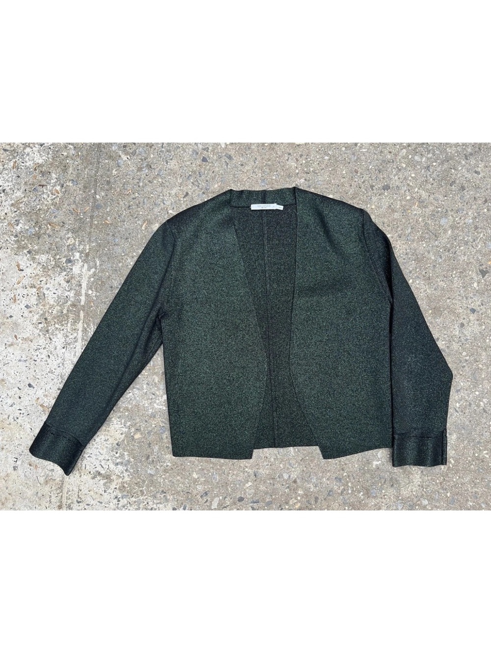 MM.LaFleur Blazer Womens XL Green Glitter Viscose Nylon Knit Open Front Jacket